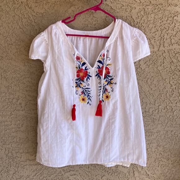 Style and Co. women’s white short sleeve floral embroidery blouse - Picture 1 of 7
